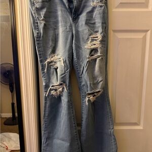 AEO Light Blue Distressed Flare Jeans